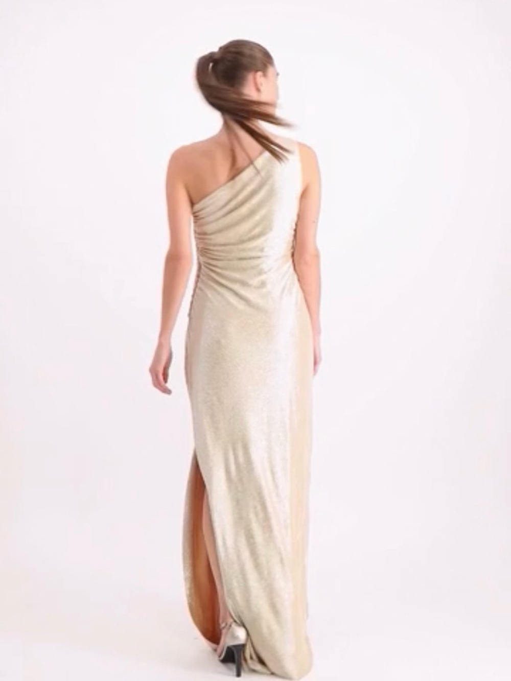 CK one -Shoulder Metallic Gold Evening Gown NEW - Picture 2 of 9